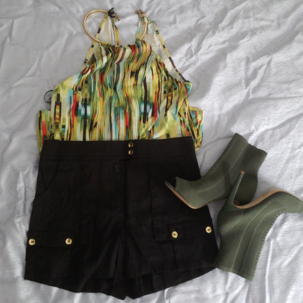 Black linen dress shorts